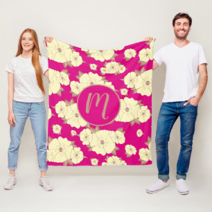 Cobertor De Velo Copper Pastel Yellow Floral sobre fundo Fuchsia