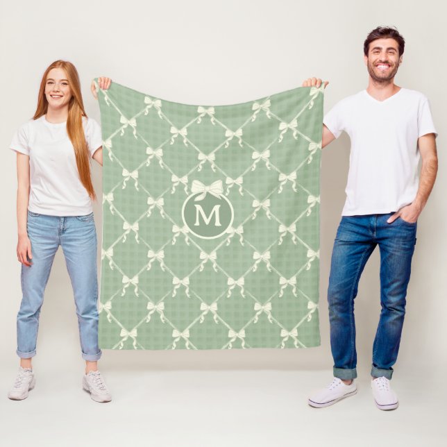 Cobertor De Velo Coquette Bows Gingham Monogram Cream Sage Green  (In Situ)