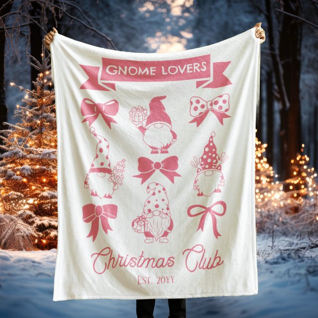 Cobertor De Velo Coquette Gnomo Lovers Clube de Natal - Rosa | Bran (Coquette Gnome Lovers Christmas Club Pink and White Fleece Blanket)