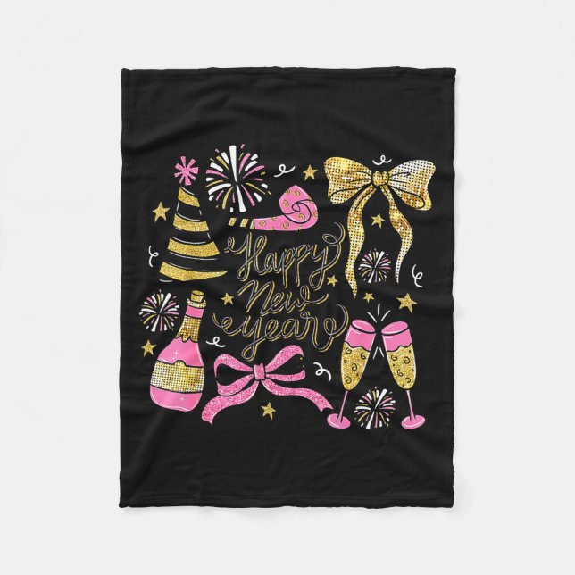 Cobertor De Velo Coquette Happy New Year 2026 Champagne New Year's  (Frente)