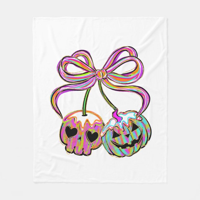 Cobertor De Velo Coquette Pumpkin Cherries Halloween (Frente)