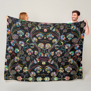 Cobertor De Velo Cor múltipla do padrão floral antigo em preto