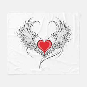 Cobertor De Velo Coração Anjo Vermelho com asas