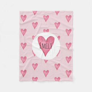 Cobertor De Velo Coração cor-de-água rosa e nome infantil