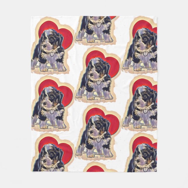 Cobertor De Velo Coração Digital Bernedoodle, Bastante Preto (Frente)