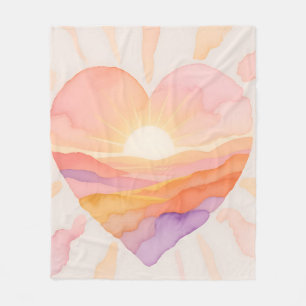 Cobertor De Velo Coração do Pôr do Sol Aquarela Serenidade