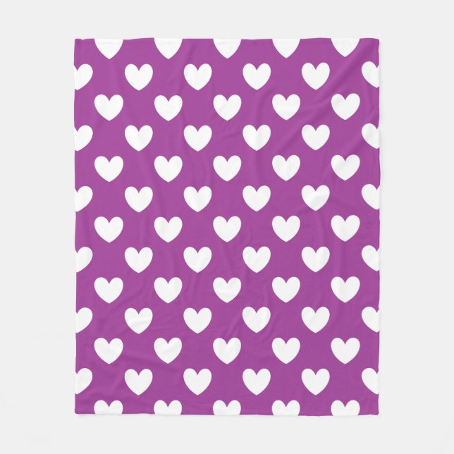 Cobertor De Velo Corações brancos de polca em roxo (Frente)