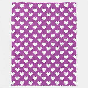 Cobertor De Velo Corações brancos de polca em roxo