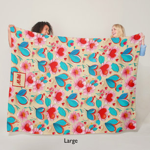 Cobertor De Velo Corações cochetes e monograma de creme de flores