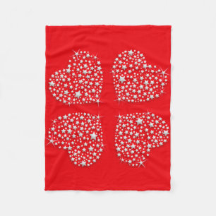 Cobertor De Velo Corações das Estrelas de Prata em Fundo Vermelho
