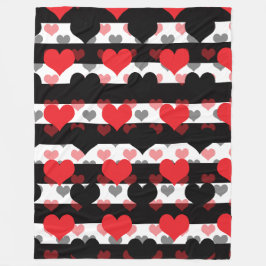 Cobertor De Velo Corações de Amor Preto Vermelho com Stripes Branca