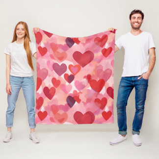 Cobertor De Velo Corações de Aquarela Rosa e Vermelho Coquette Româ