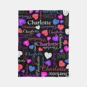 Cobertor De Velo Corações de gemas nome personalizado Charlotte col
