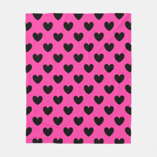 Cobertor De Velo Corações de polca-preta em rosa-fuchsia