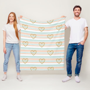 Cobertor De Velo Corações e Listras de São Valentim Pastel com Acen