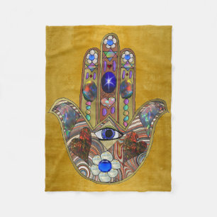 Cobertor De Velo Corações Hamsa Flores Opala Arte em Ouro