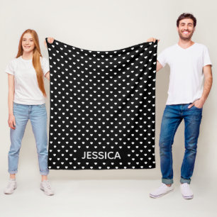 Cobertor De Velo Corações Preto Branco Padrão Bolinhas Personalizad