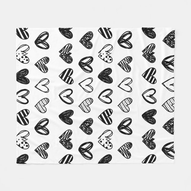 Cobertor De Velo Corações Pretos E Brancos Feitos À Mão (Frente (Horizontal))