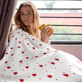 Cobertor De Velo Corações Vermelho e Branco Bonitos Padrão Invisíve