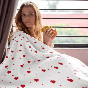 Cobertor De Velo Corações Vermelho e Branco Bonitos Padrão Invisíve