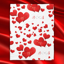 Cobertor De Velo Corações Vermelhos Iniciais Infinitos Monograma em