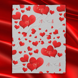 Cobertor De Velo Corações Vermelhos Iniciais Infinitos Monograma na