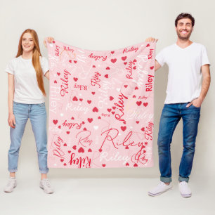 Cobertor De Velo Corações Vermelhos na Rosa claro Pálida Personaliz
