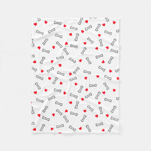 Cobertor De Velo Corações Vermelhos Ossos Brancos Cachorros ou Cach