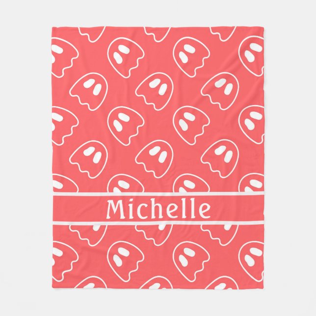 Cobertor De Velo Coral de Padrão de Rosto Fantasma (Frente)