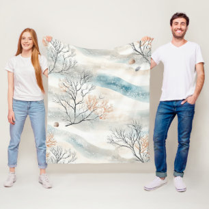 Cobertor De Velo Coral Texturizado em Aquarela em Laranja & Azul Ar