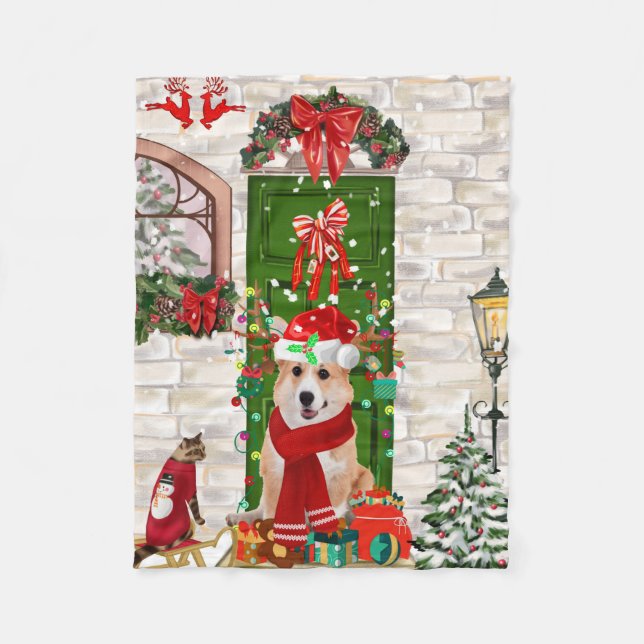 Cobertor De Velo corgi Dog Christmas (Frente)
