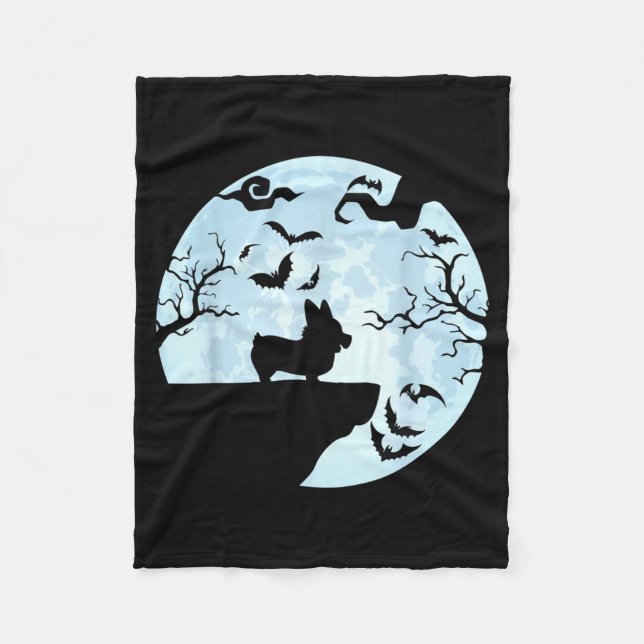Cobertor De Velo Corgi E Lua Halloween (Frente)