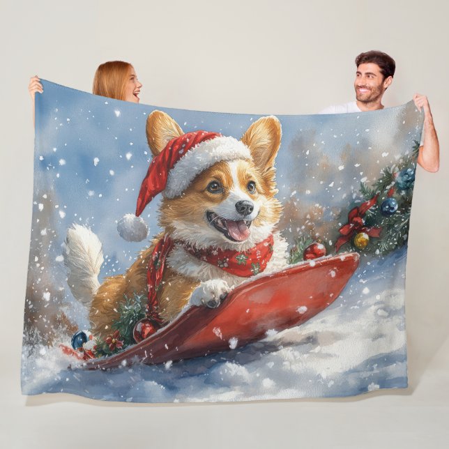 Cobertor De Velo Corgi em Trenó Deixe Nevar Natal (In Situ)