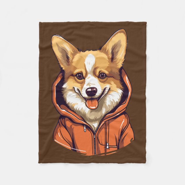Cobertor De Velo Corgi Engraçado Vestindo Moletom (Frente)