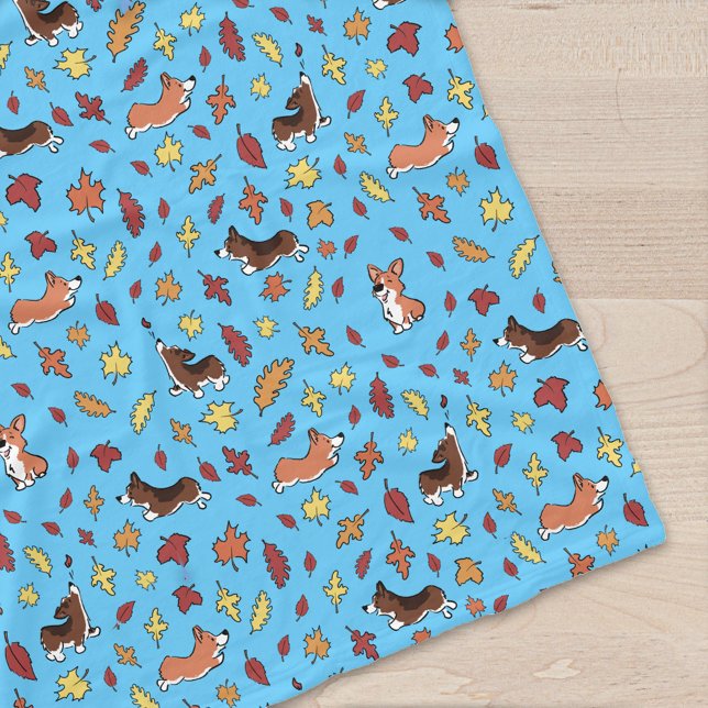 Cobertor De Velo Corgi Fall Deixa O Padrão Teal (Criador carregado)