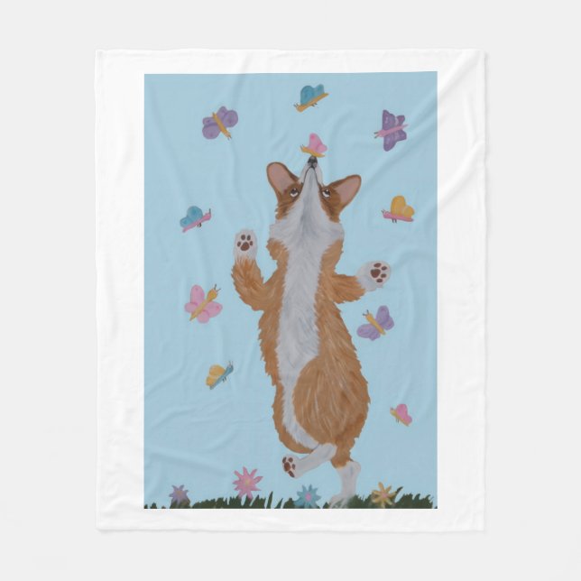 Cobertor De Velo Corgi galês dançante com borboletas (Frente)