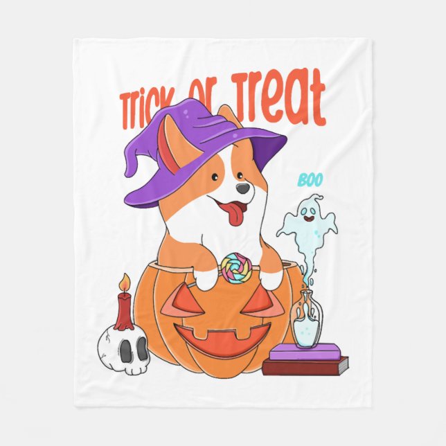 Cobertor De Velo Corgi Halloween (Frente)