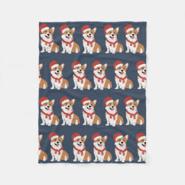 Cobertor De Velo Corgi Natalino do Papai Noel - Azul Naval Sofistic