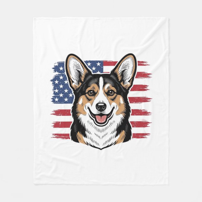 Cobertor De Velo Corgi Patriótico Bandeira Americana Desenho Vetori (Frente)