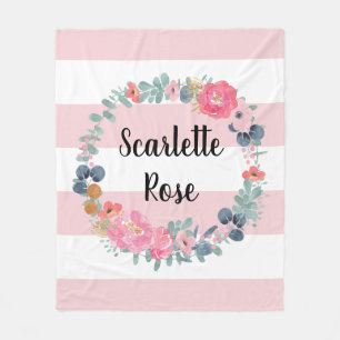 Cobertor De Velo Coroa Floral Rosa Personalizada para Bebê Menina