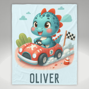 Cobertor De Velo Corredor Fofo Dino Dirigindo um Carro Rápido