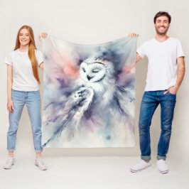 Cobertor De Velo Coruja de Neve Encantada em Watercolor