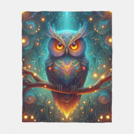 Cobertor De Velo Coruja Psicodélica em Floresta Cósmica