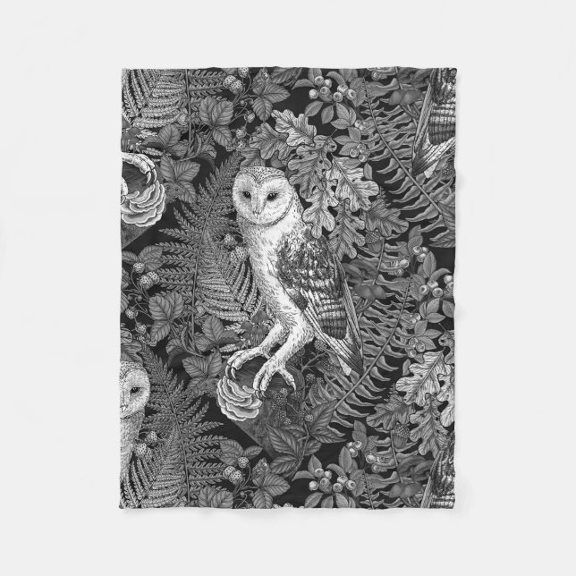 Cobertor De Velo Corujas, samambaias, carvalho e bagas 4 (Frente)