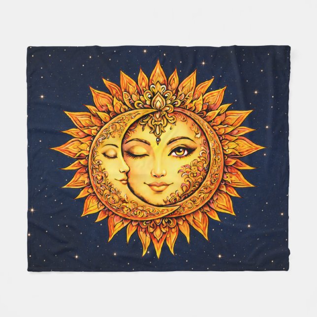 Cobertor De Velo Cosmic Sun Moon Boho Goddess Celestial Mandala Art (Frente (Horizontal))