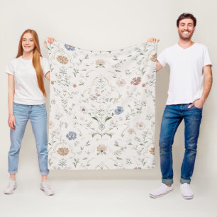 Cobertor De Velo Cottagecore Beige Caprichoso Flor Silvestre Aquare