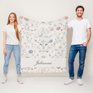 Cobertor De Velo Cottagecore Beige Caprichoso Nome Monograma Floral