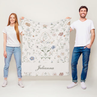 Cobertor De Velo Cottagecore Beige Caprichoso Nome Monograma Floral