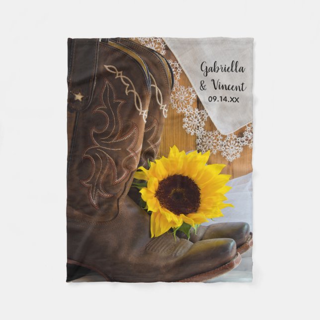 Cobertor De Velo Country Sunflower and Lace Western Weding (Frente)