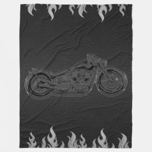 Cobertor De Velo Couro Preto Chamas Prateadas Fogo Quente Motocicle